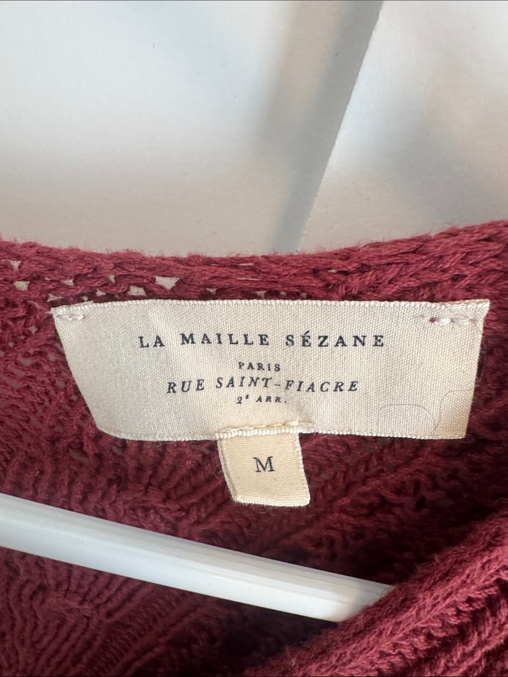 Sezane Burgundy Cable-Knit V-Neck Button Cardigan - Picture 3 of 3